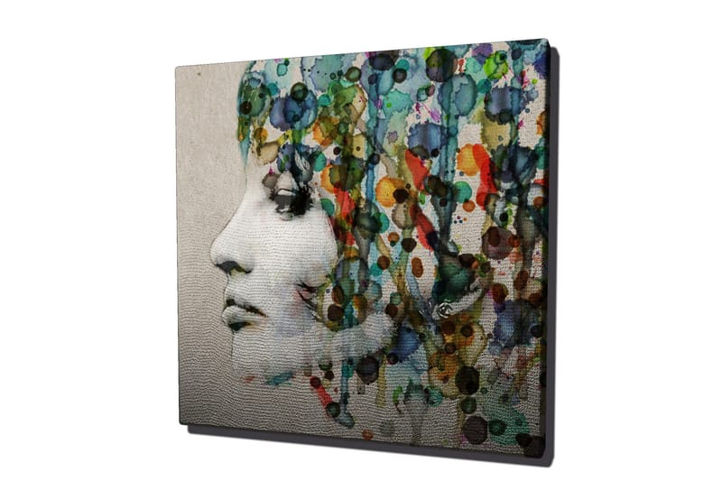 Canvas-taulu 45x45 cm - Muotokuva naisesta värikkäillä hiuksilla - Vihreä / Sininen / Oranssi - Sisustustuotteet - Taulu & taide - Canvas-taulu