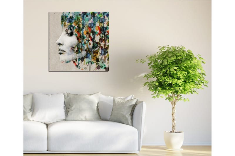 Canvas-taulu 45x45 cm - Muotokuva naisesta värikkäillä hiuksilla - Vihreä / Sininen / Oranssi - Sisustustuotteet - Taulu & taide - Canvas-taulu