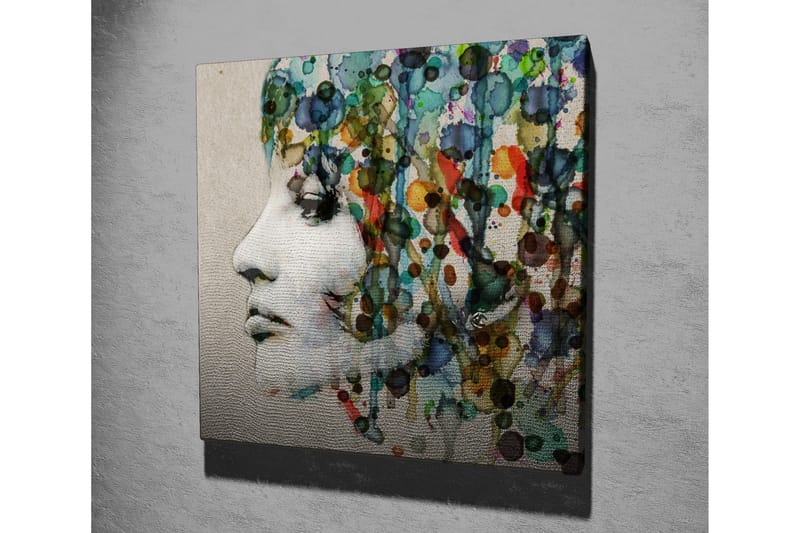 Canvas-taulu 45x45 cm - Muotokuva naisesta värikkäillä hiuksilla - Vihreä / Sininen / Oranssi - Sisustustuotteet - Taulu & taide - Canvas-taulu
