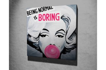Canvas-taulu 45x45 cm - Muotokuva naisesta purukumin kanssa ja tekstillä BEING NORMAL IS BORING - Vaaleanpunainen / Musta / Harmaa - Sisustustuotteet - Taulu & taide - Canvas-taulu