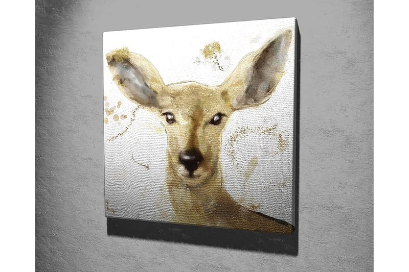 Canvas-taulu 45x45 cm - Muotokuva peurasta pehmeillä piirteillä ja kultaisilla elementeillä - Kulta / Beige / Ruskea - Sisustustuotteet - Taulu & taide - Canvas-taulu