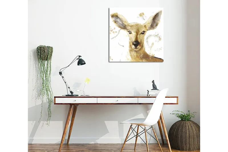 Canvas-taulu 45x45 cm - Muotokuva peurasta pehmeillä piirteillä ja kultaisilla elementeillä, Kulta / Beige / Ruskea