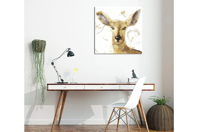 Canvas-taulu 45x45 cm - Muotokuva peurasta pehmeillä piirteillä ja kultaisilla elementeillä, Kulta / Beige / Ruskea