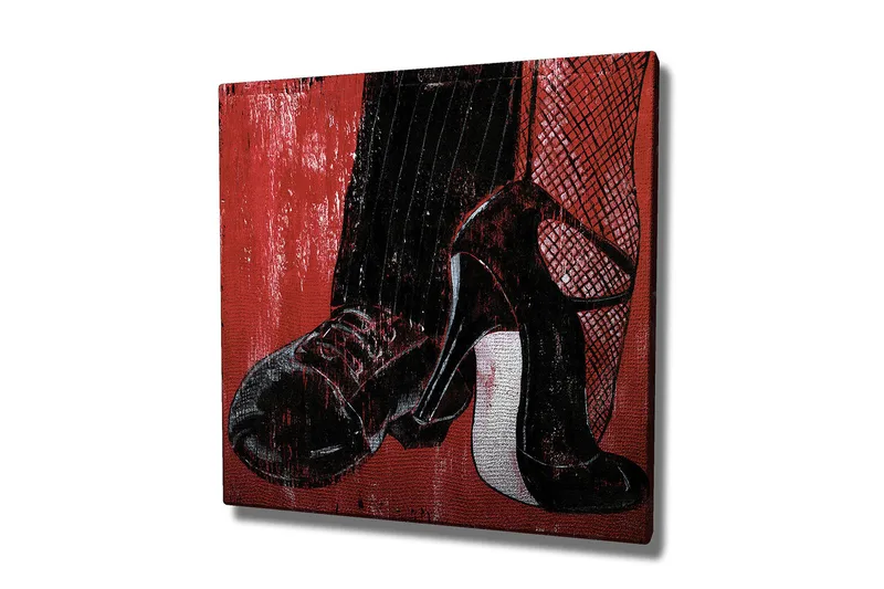 Canvas-taulu 45x45 cm - Musta ja punainen kenkämalli eleganteilla yksityiskohdilla, Punainen / Musta / Valkoinen