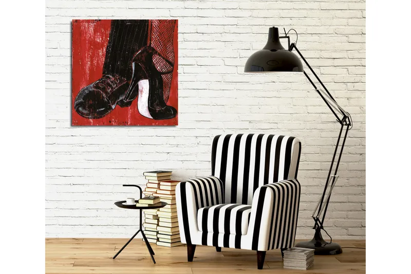 Canvas-taulu 45x45 cm - Musta ja punainen kenkämalli eleganteilla yksityiskohdilla - Punainen / Musta / Valkoinen - Sisustustuotteet - Taulu & taide - Canvas-taulu