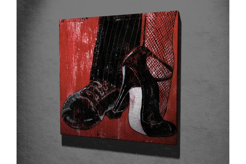 Canvas-taulu 45x45 cm - Musta ja punainen kenkämalli eleganteilla yksityiskohdilla - Punainen / Musta / Valkoinen - Sisustustuotteet - Taulu & taide - Canvas-taulu