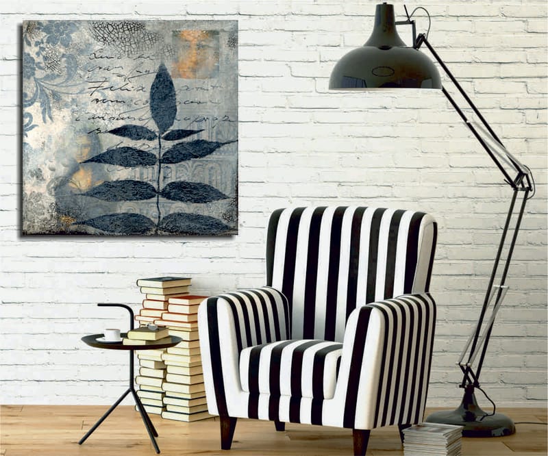 Canvas-taulu 45x45 cm - Mustaa lehvistöä abstraktia taustaa vasten, Musta / Harmaa / Beige