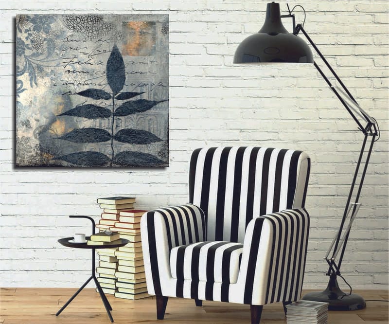 Canvas-taulu 45x45 cm - Mustaa lehvistöä abstraktia taustaa vasten, Musta / Harmaa / Beige