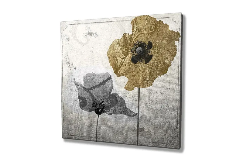 Canvas-taulu 45x45 cm - Mustakultainen kukka abstraktissa tyylissä, Kulta / Musta