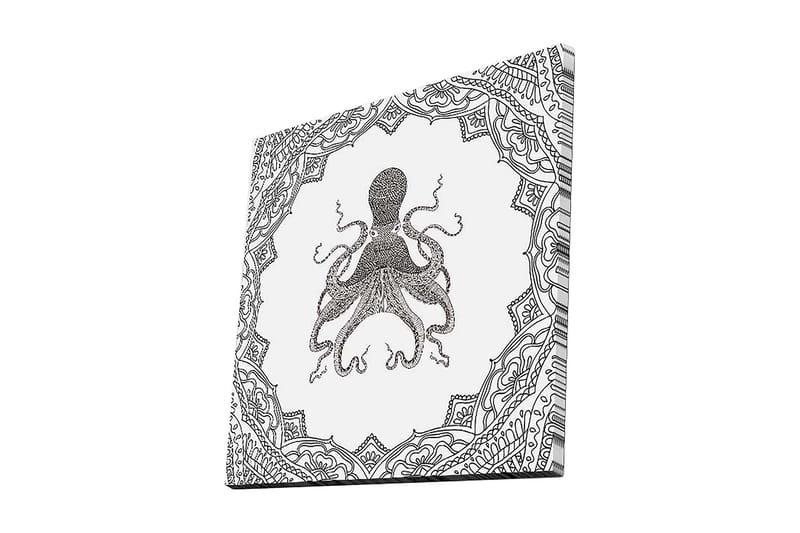 Canvas-taulu 45x45 cm - Mustalla musteella piirretty piirros mustekaalasta, jota ympäröivät monimutkaiset kuviot, Musta / Valkoinen