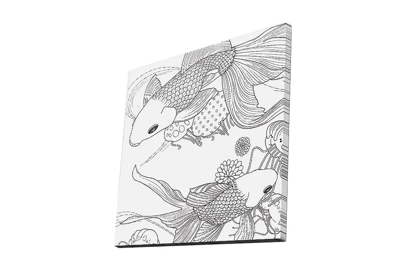 Canvas-taulu 45x45 cm - Mustavalkoinen koikarppi leikkisässä sommitelmassa, Musta / Valkoinen