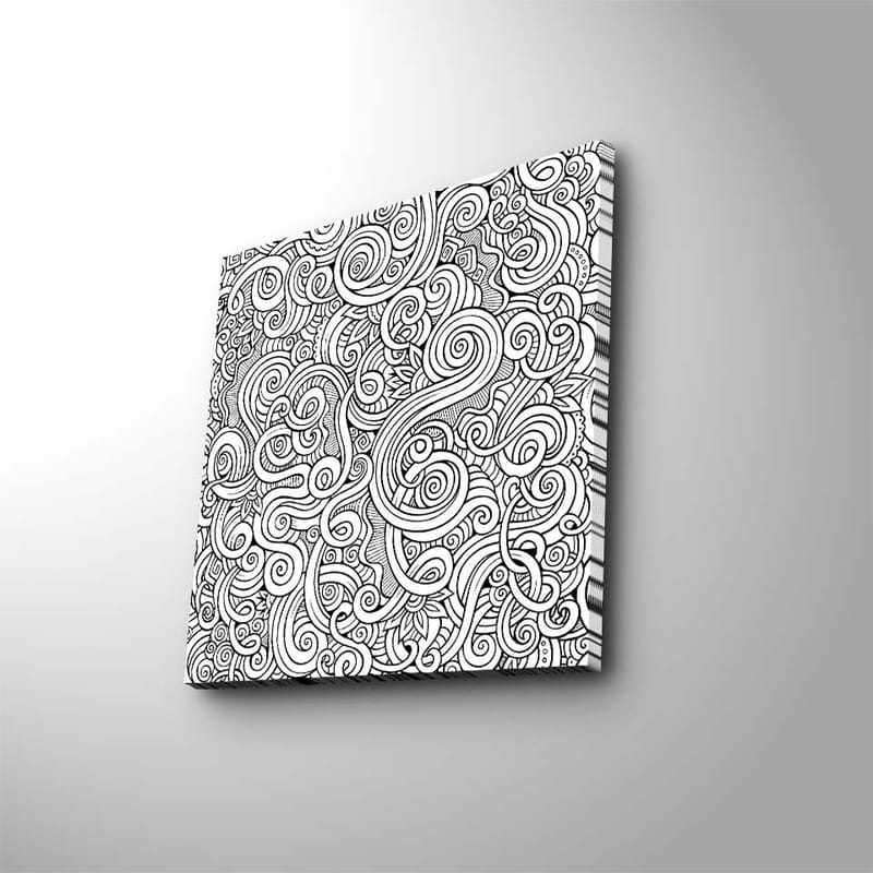 Canvas-taulu 45x45 cm - mustavalkoinen kuvio kaarevilla viivoilla ja spiraaleilla, Musta / Valkoinen