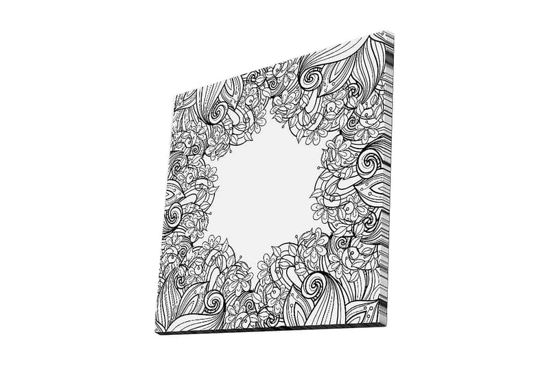 Canvas-taulu 45x45 cm - mustavalkoinen kuvio kukista ja kääröistä, Musta / Valkoinen