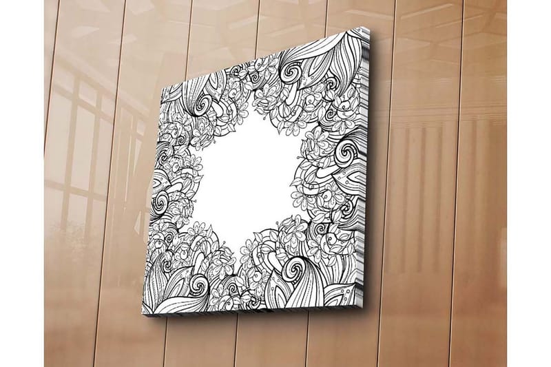 Canvas-taulu 45x45 cm - mustavalkoinen kuvio kukista ja kääröistä - Musta / Valkoinen - Sisustustuotteet - Taulu & taide - Canvas-taulu