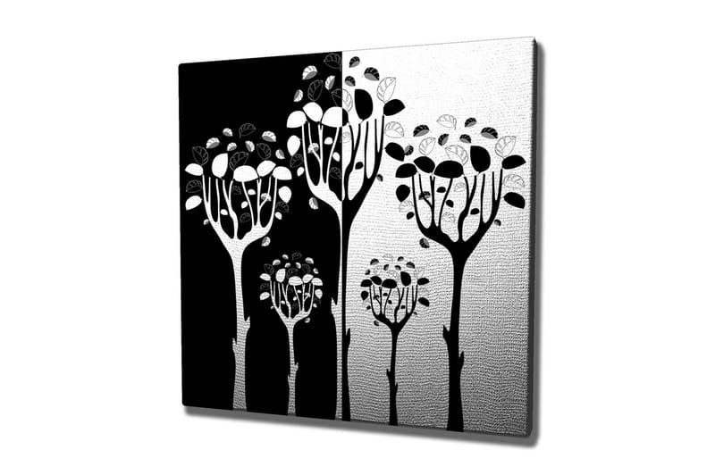 Canvas-taulu 45x45 cm - Mustavalkoiset puiden siluetit tyylitellyillä lehdillä - Musta / Valkoinen - Sisustustuotteet - Taulu & taide - Canvas-taulu
