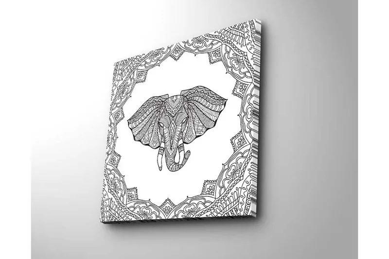 Canvas-taulu 45x45 cm - Norsu monimutkaisilla kuvioilla koristekehyksissä - Musta / Valkoinen - Sisustustuotteet - Taulu & taide - Canvas-taulu