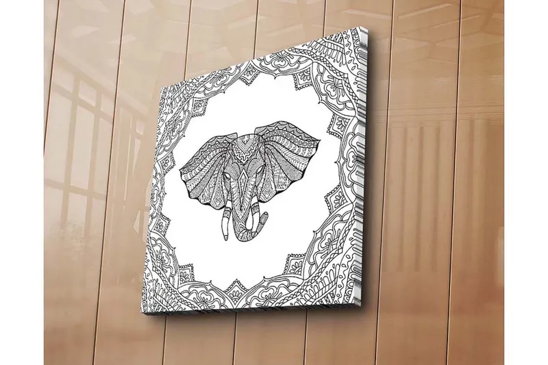 Canvas-taulu 45x45 cm - Norsu monimutkaisilla kuvioilla koristekehyksissä - Musta / Valkoinen - Sisustustuotteet - Taulu & taide - Canvas-taulu