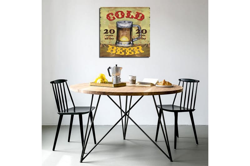 Canvas-taulu 45x45 cm - Olutmuki tekstillä Cold Beer ja hintatiedoilla - Vihreä / Ruskea / Punainen - Sisustustuotteet - Taulu & taide - Canvas-taulu