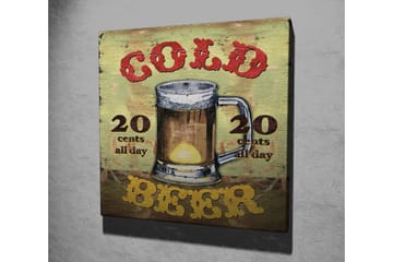 Canvas-taulu 45x45 cm - Olutmuki tekstillä Cold Beer ja hintatiedoilla - Vihreä / Ruskea / Punainen - Sisustustuotteet - Taulu & taide - Canvas-taulu