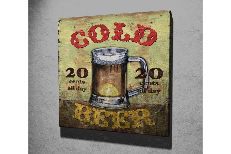 Canvas-taulu 45x45 cm - Olutmuki tekstillä Cold Beer ja hintatiedoilla - Vihreä / Ruskea / Punainen - Sisustustuotteet - Taulu & taide - Canvas-taulu
