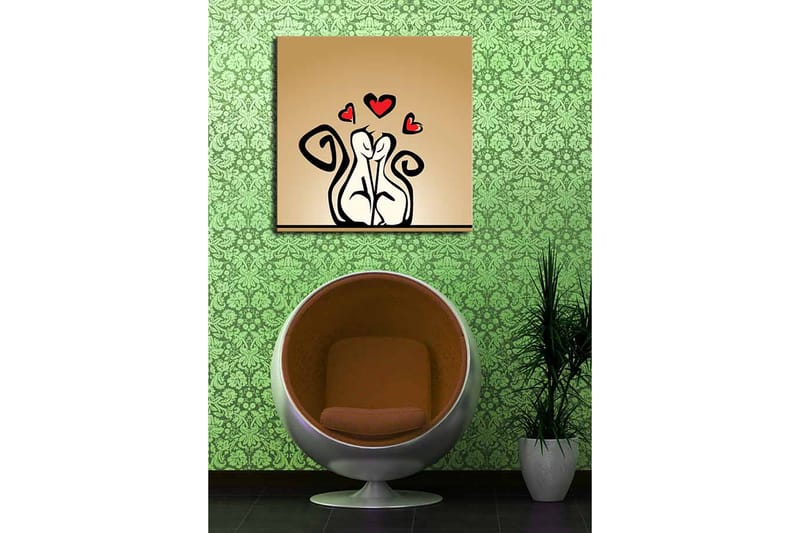 Canvas-taulu 45x45 cm - Rakastava pari tyyliteltyjä hahmoja, joiden yläpuolella on sydämiä - Musta / Punainen / Beige - Sisustustuotteet - Taulu & taide - Canvas-taulu