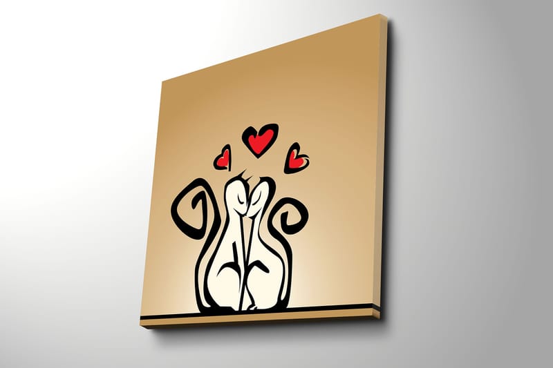 Canvas-taulu 45x45 cm - Rakastava pari tyyliteltyjä hahmoja, joiden yläpuolella on sydämiä - Musta / Punainen / Beige - Sisustustuotteet - Taulu & taide - Canvas-taulu