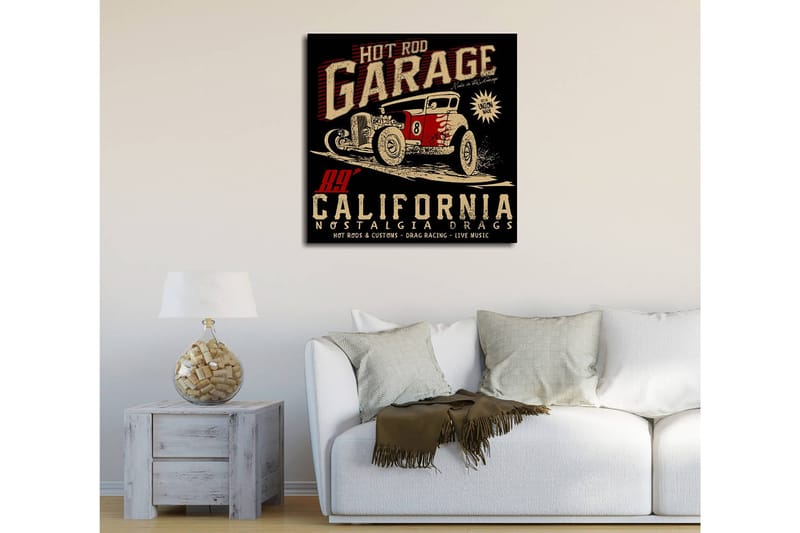 Canvas-taulu 45x45 cm - Retro hot rod -auto liikkeessä - Punainen / Musta / Beige - Sisustustuotteet - Taulu & taide - Canvas-taulu