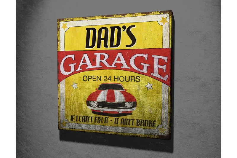 Canvas-taulu 45x45 cm - Retrokyltti punavalkoraidallisella autolla - Punainen / Keltainen / Valkoinen - Sisustustuotteet - Taulu & taide - Canvas-taulu