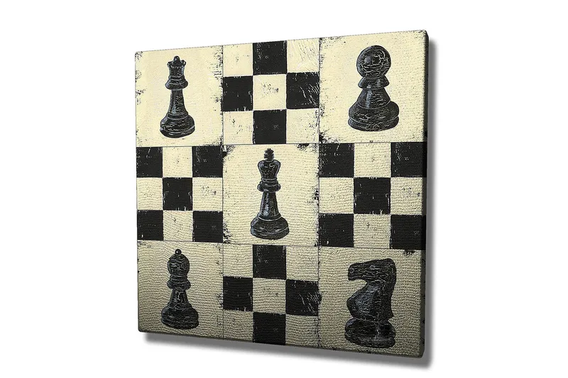 Canvas-taulu 45x45 cm - Shakkilauta mustavalkoisilla shakkinappuloilla - Musta / Valkoinen / Beige - Sisustustuotteet - Taulu & taide - Canvas-taulu