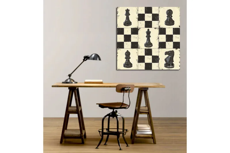 Canvas-taulu 45x45 cm - Shakkilauta mustavalkoisilla shakkinappuloilla - Musta / Valkoinen / Beige - Sisustustuotteet - Taulu & taide - Canvas-taulu
