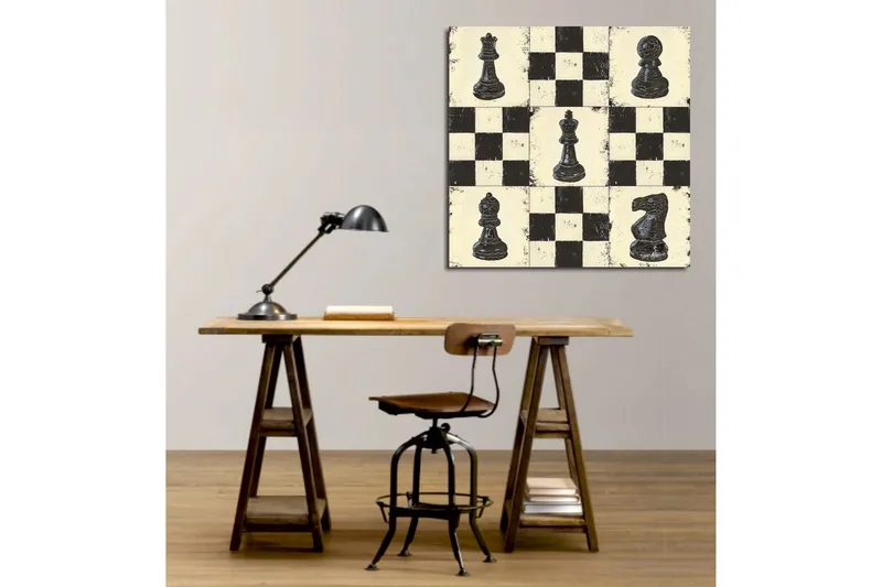 Canvas-taulu 45x45 cm - Shakkilauta mustavalkoisilla shakkinappuloilla - Musta / Valkoinen / Beige - Sisustustuotteet - Taulu & taide - Canvas-taulu