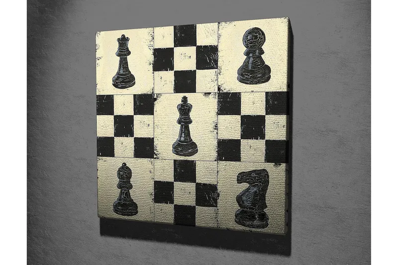 Canvas-taulu 45x45 cm - Shakkilauta mustavalkoisilla shakkinappuloilla - Musta / Valkoinen / Beige - Sisustustuotteet - Taulu & taide - Canvas-taulu