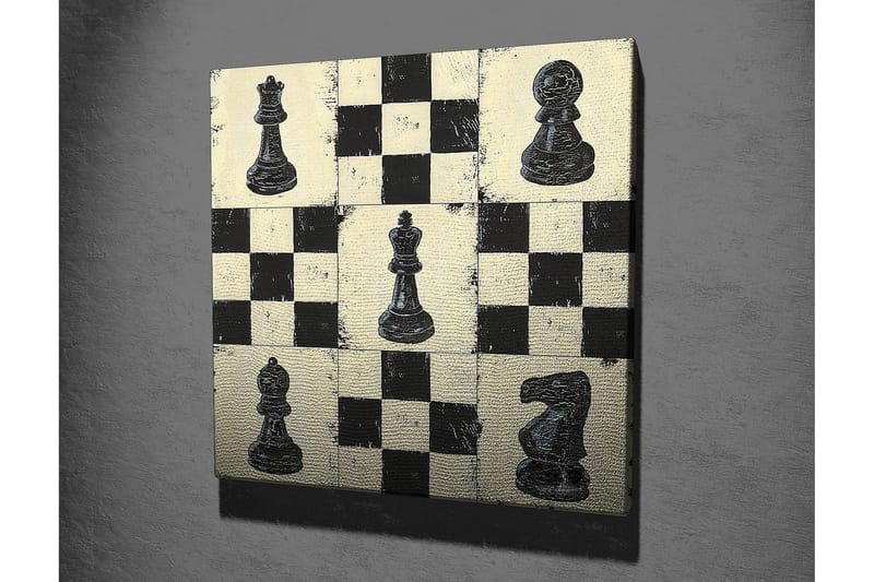 Canvas-taulu 45x45 cm - Shakkilauta mustavalkoisilla shakkinappuloilla - Musta / Valkoinen / Beige - Sisustustuotteet - Taulu & taide - Canvas-taulu