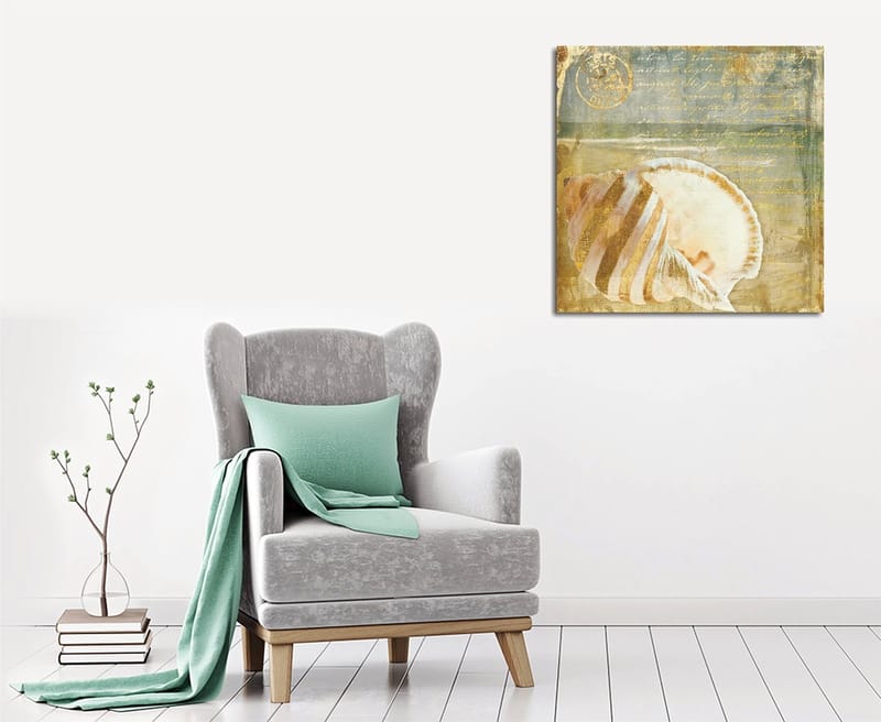 Canvas-taulu 45x45 cm - Simpukankuori hienovaraisilla yksityiskohdilla ja tekstuureilla, Beige / Sininen / Vihreä