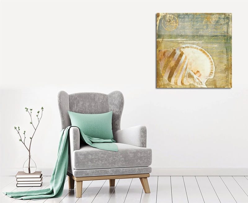 Canvas-taulu 45x45 cm - Simpukankuori hienovaraisilla yksityiskohdilla ja tekstuureilla, Beige / Sininen / Vihreä