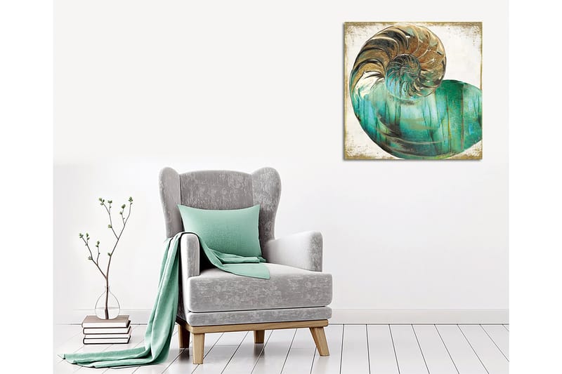 Canvas-taulu 45x45 cm - Simpukankuori spiraalikuviolla ja turkoosin sävyillä - Turkoosi / Kulta / Valkoinen - Sisustustuotteet - Taulu & taide - Canvas-taulu