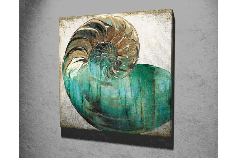 Canvas-taulu 45x45 cm - Simpukankuori spiraalikuviolla ja turkoosin sävyillä - Turkoosi / Kulta / Valkoinen - Sisustustuotteet - Taulu & taide - Canvas-taulu