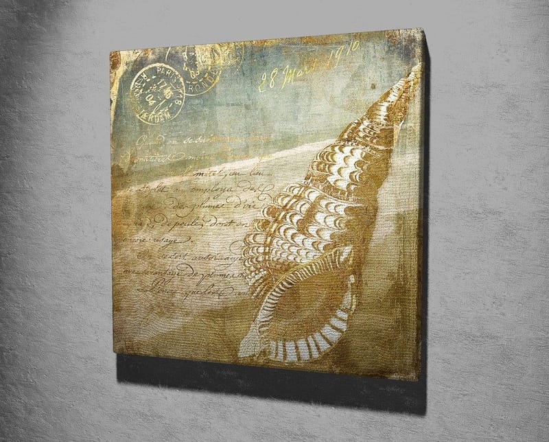 Canvas-taulu 45x45 cm - Simpukankuori vintage-henkisellä taustalla ja käsinkirjoitetulla tekstillä - Beige / Ruskea / Vaaleansininen - Sisustustuotteet - Taulu & taide - Canvas-taulu