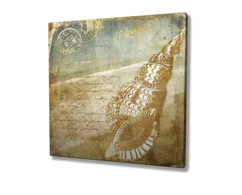 Canvas-taulu 45x45 cm - Simpukankuori vintage-henkisellä taustalla ja käsinkirjoitetulla tekstillä - Beige / Ruskea / Vaaleansininen - Sisustustuotteet - Taulu & taide - Canvas-taulu