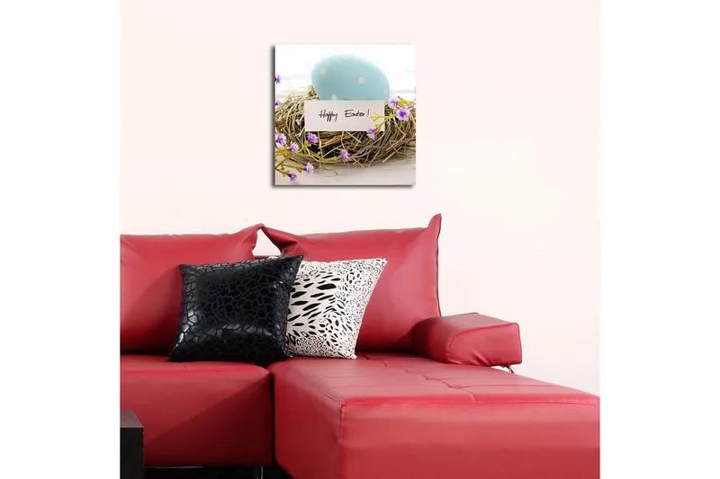 Canvas-taulu 45x45 cm - Siniset pääsiäismunat linnunpesässä violeteilla kukilla - Sininen / Ruskea / Violetti - Sisustustuotteet - Taulu & taide - Canvas-taulu