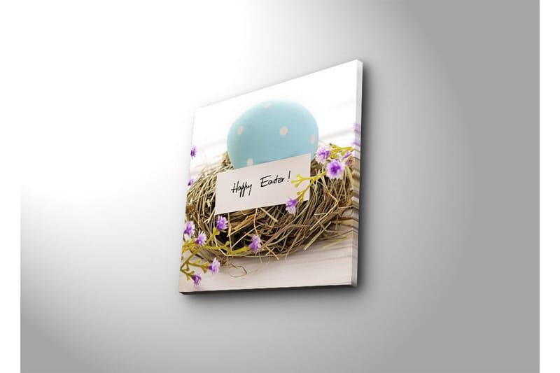 Canvas-taulu 45x45 cm - Siniset pääsiäismunat linnunpesässä violeteilla kukilla - Sininen / Ruskea / Violetti - Sisustustuotteet - Taulu & taide - Canvas-taulu