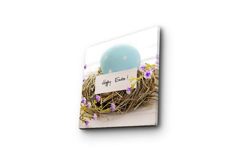 Canvas-taulu 45x45 cm - Siniset pääsiäismunat linnunpesässä violeteilla kukilla - Sininen / Ruskea / Violetti - Sisustustuotteet - Taulu & taide - Canvas-taulu