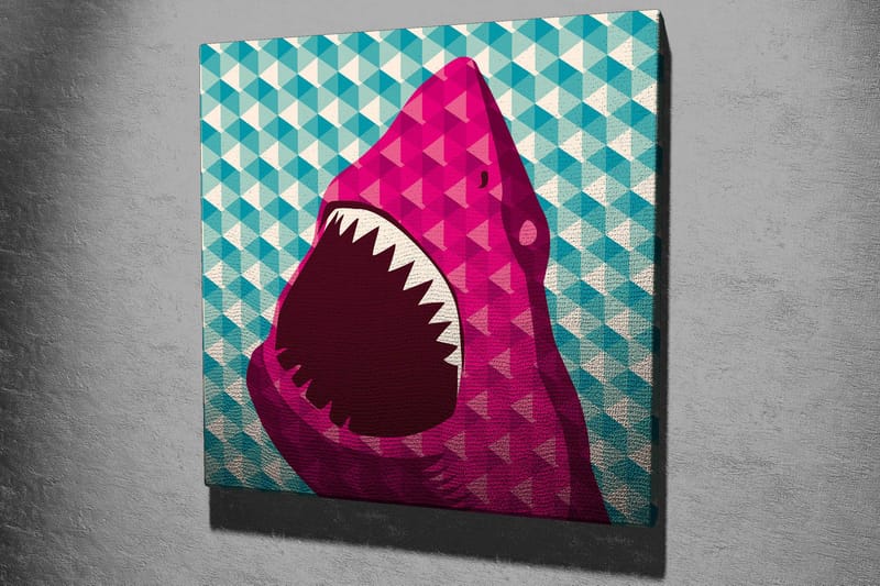 Canvas-taulu 45x45 cm - Suuri, avoin hainpää värikkäässä tyylissä - Vaaleanpunainen / Turkoosi / Valkoinen - Sisustustuotteet - Taulu & taide - Canvas-taulu