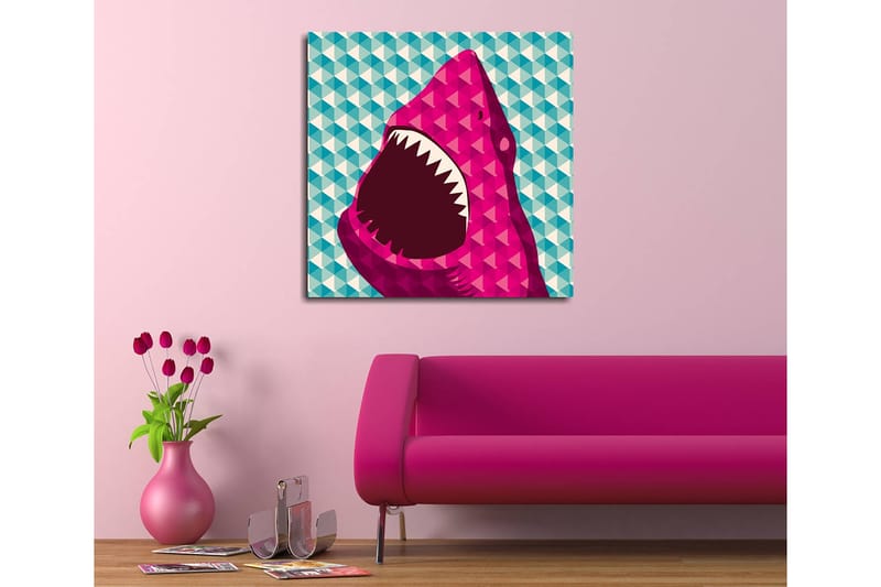 Canvas-taulu 45x45 cm - Suuri, avoin hainpää värikkäässä tyylissä - Vaaleanpunainen / Turkoosi / Valkoinen - Sisustustuotteet - Taulu & taide - Canvas-taulu