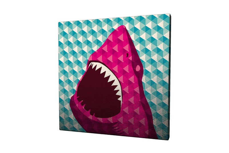 Canvas-taulu 45x45 cm - Suuri, avoin hainpää värikkäässä tyylissä, Vaaleanpunainen / Turkoosi / Valkoinen