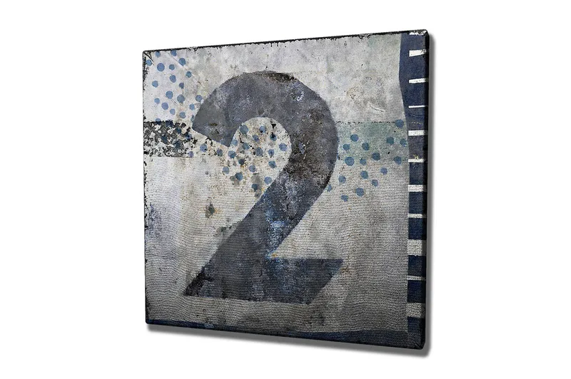 Canvas-taulu 45x45 cm - Suuri numero kaksi abstraktissa sommitelmassa, Sininen / Harmaa / Valkoinen