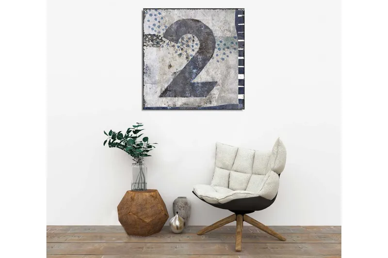 Canvas-taulu 45x45 cm - Suuri numero kaksi abstraktissa sommitelmassa - Sininen / Harmaa / Valkoinen - Sisustustuotteet - Taulu & taide - Canvas-taulu