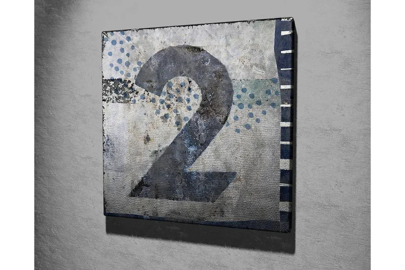 Canvas-taulu 45x45 cm - Suuri numero kaksi abstraktissa sommitelmassa - Sininen / Harmaa / Valkoinen - Sisustustuotteet - Taulu & taide - Canvas-taulu