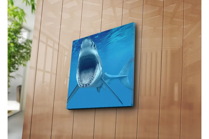Canvas-taulu 45x45 cm - Suurikokoinen hai suu auki veden alla - Sininen / Harmaa / Valkoinen - Sisustustuotteet - Taulu & taide - Canvas-taulu