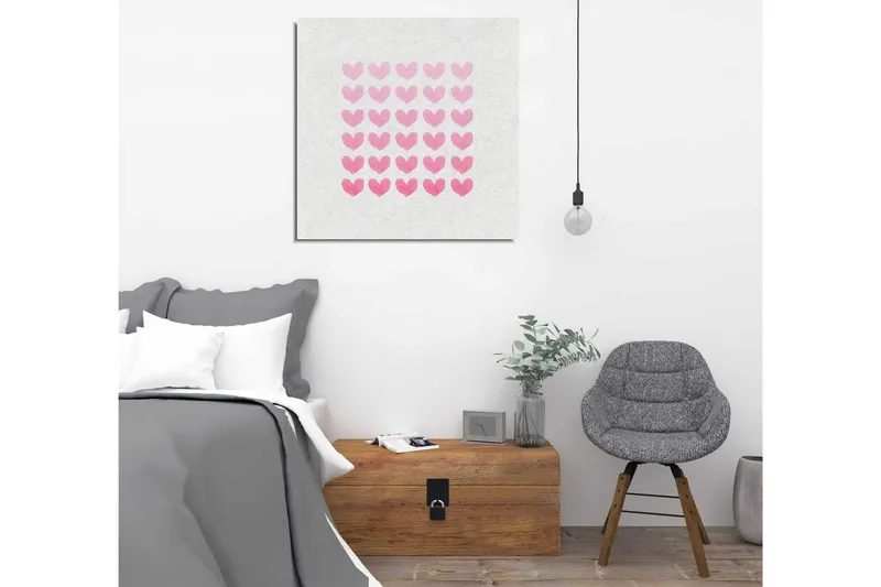 Canvas-taulu 45x45 cm - Sydämien kuvio eri vaaleanpunaisen sävyissä - Vaaleanpunainen / Harmaa - Sisustustuotteet - Taulu & taide - Canvas-taulu